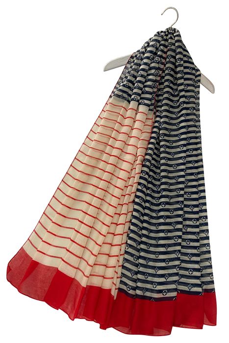 Nautical Stripe With Flower Print Scarf / SC-3874